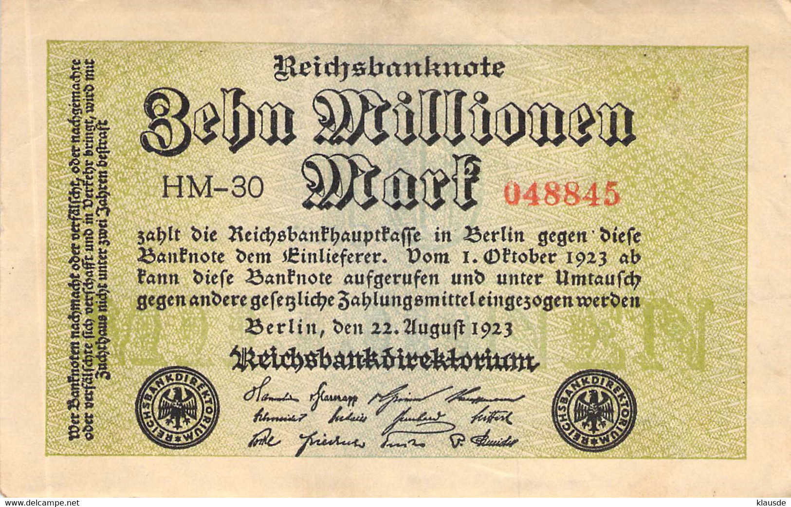 10 Mio Mark Reichsbanknote VF/F (III) - 10 Millionen Mark