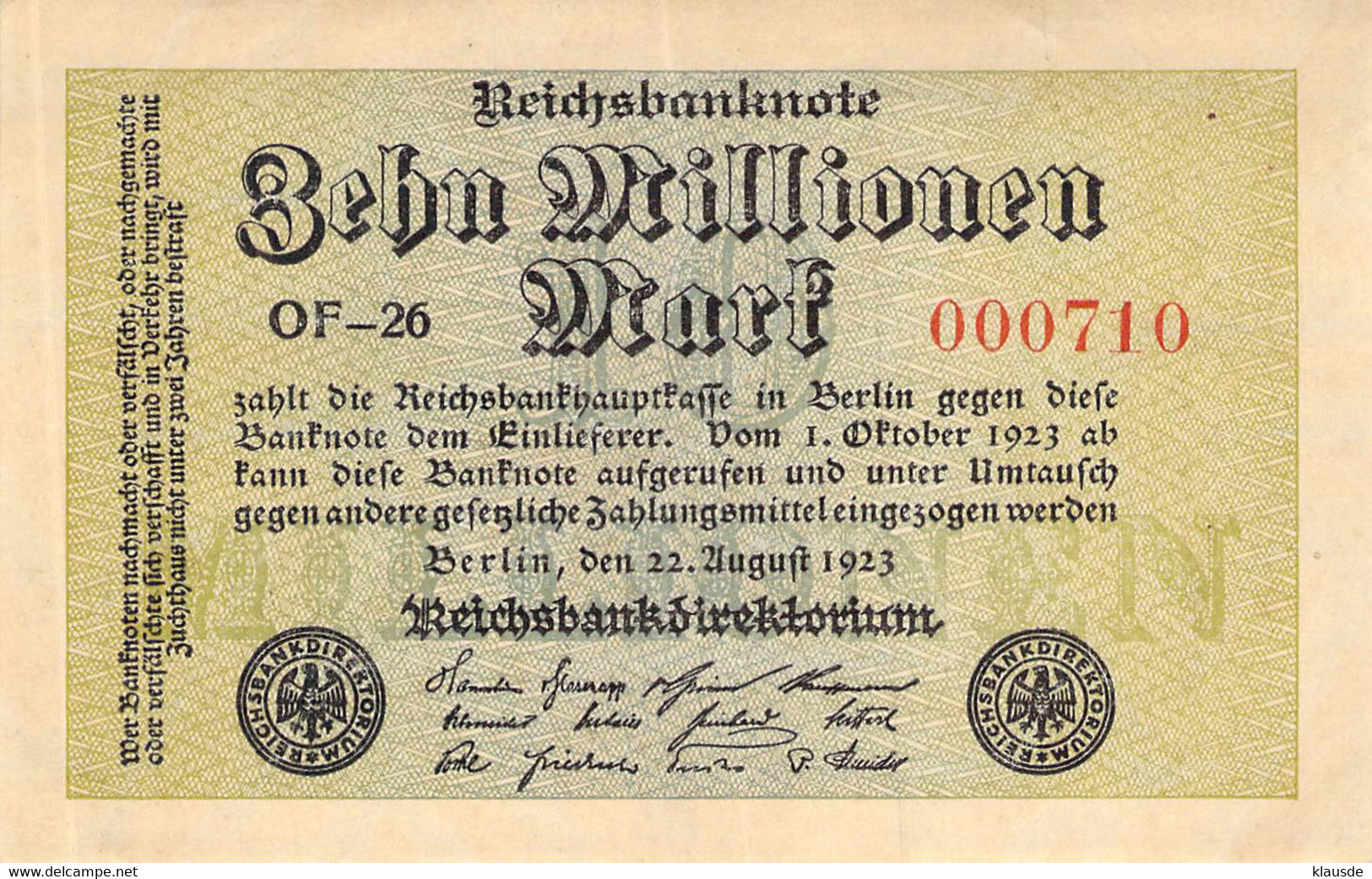 10 Mio Mark Reichsbanknote VF/F (III) - 10 Miljoen Mark