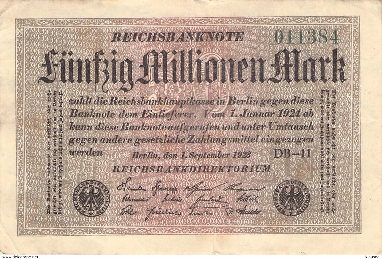 50 Mio Mark Reichsbanknote VF/F (III) - 50 Millionen Mark