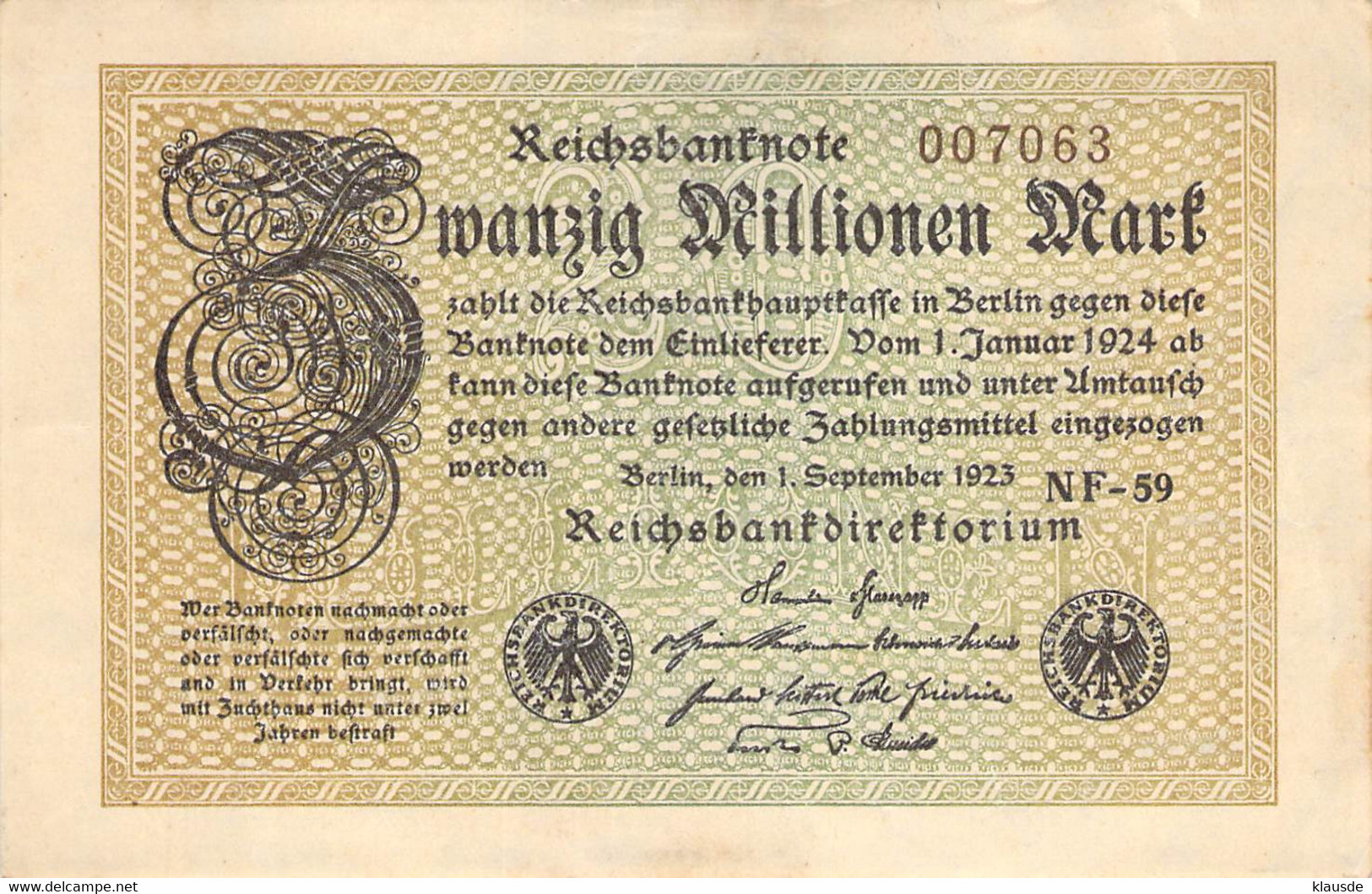 20 Mio Mark Reichsbanknote AU/EF (II) - 20 Millionen Mark