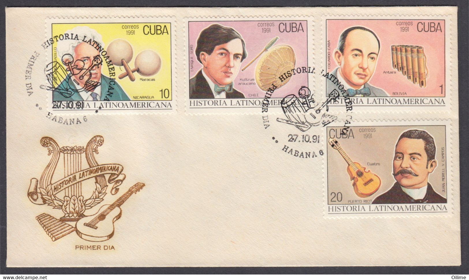 FDC CUBA 1991. HISTORIA LATINOAMERICANA. EDIFIL 3680/99 - FDC