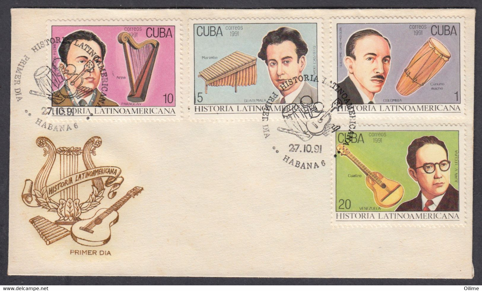 FDC CUBA 1991. HISTORIA LATINOAMERICANA. EDIFIL 3680/99 - FDC
