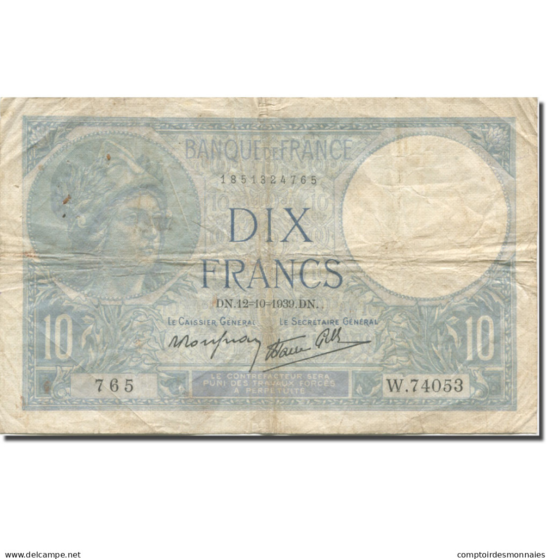 France, 10 Francs, Bleu, 1939, 1939-10-12, AB, Fayette:7.11, KM:84 - 5 F 1912-1917 ''Bleu''