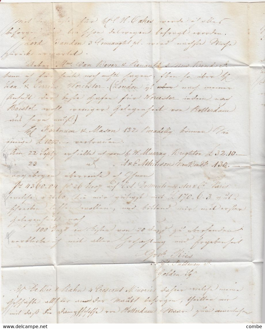 UK LETTER. 17 OCT 1837. RED CANCEL ENGELAND OVER ROTTERDAM. LONDON PAID  C4 TO COLOGNE PRUSSIA. MULTIPLE DUE - ...-1840 Préphilatélie