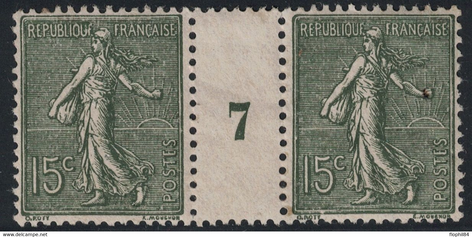 TYPE SEMEUSE - N°130 - 15c EN PAIRE AVEC MILLESIME 7 - SANS TRACE DE CHARNIERE - GOMME ALTERE - COTE CHARNIERE 25€ - Millesimes