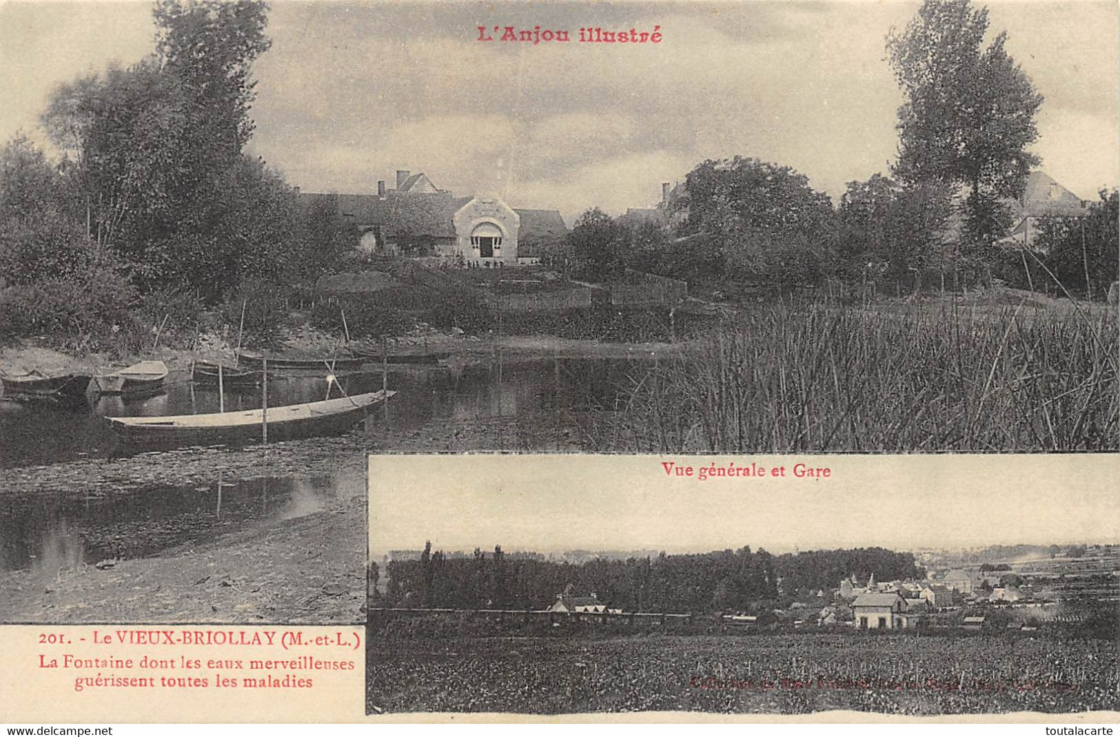 CPA 49 LE VIEUX BRIOLLAY LA FONTAINE ET VUE GENERALE ET GARE - Autres & Non Classés