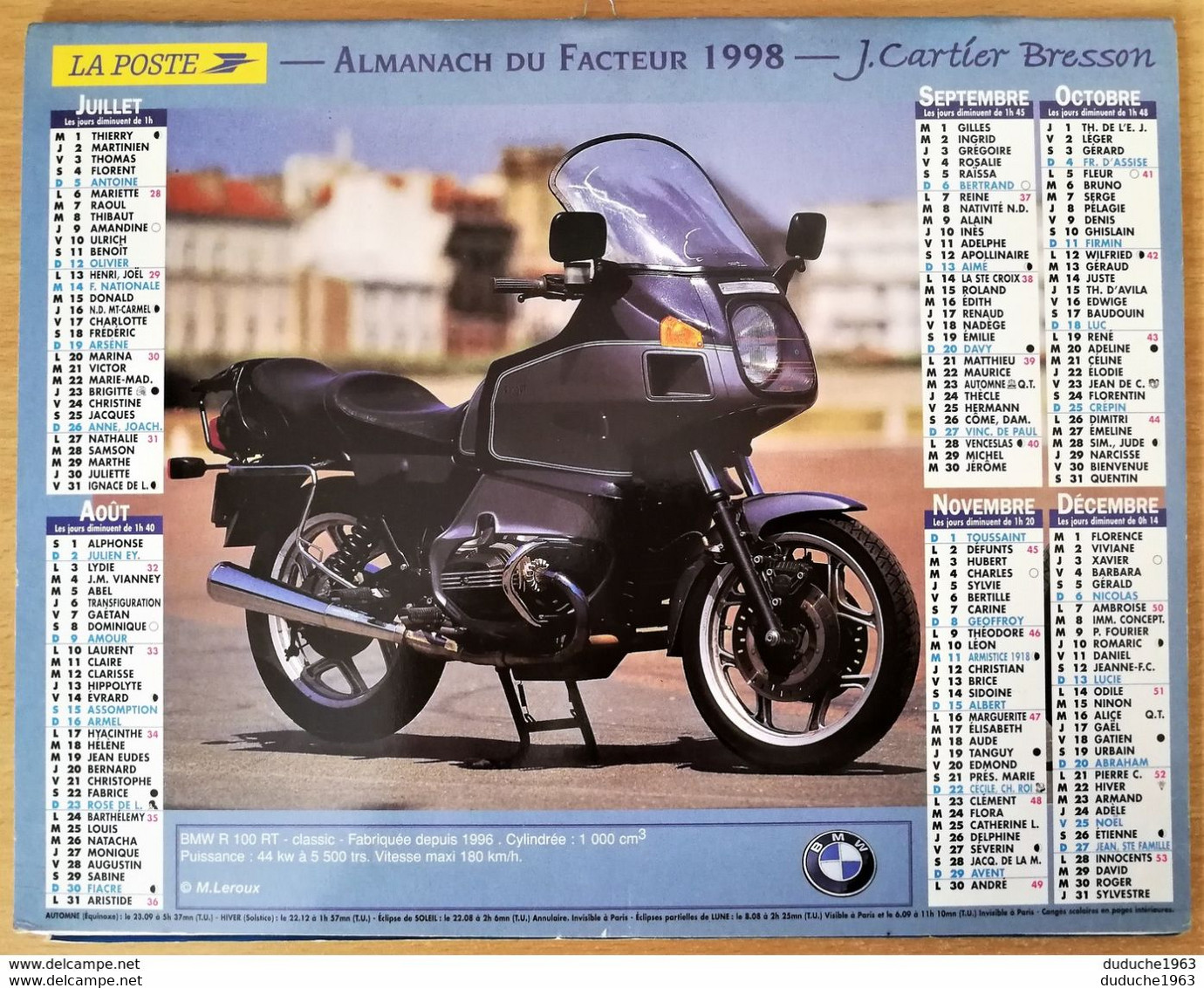 Calendrier La Poste - Almanach : 76 Seine Maritime 1998 Par Cartier Bresson - Big : 1991-00