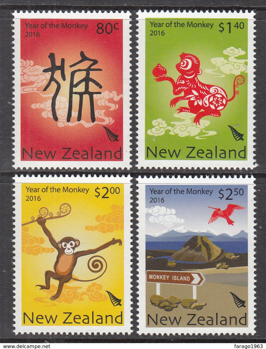 2016 New Zealand Year Of The Monkey Complete Set Of 4 MNH  @ BELOW Face Value - Nuovi