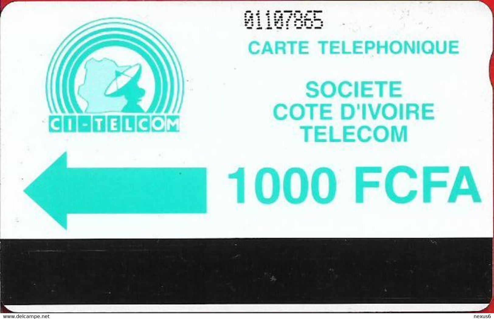 Ivory Coast - CI-Telcom - Autelca - Green Logo CI-Telcom, With Notch, Dashed Ø, 1994, 1.000CFA, Used - Ivory Coast