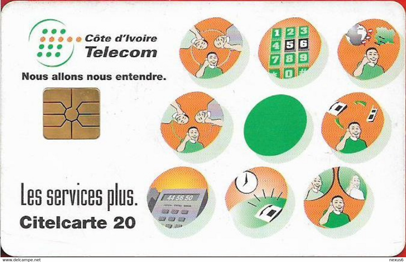 Ivory Coast - CI-Telcom - Chip - Telecom's Services, Chip Gem1B Not Symmetric Red, 20Units, Used - Costa D'Avorio