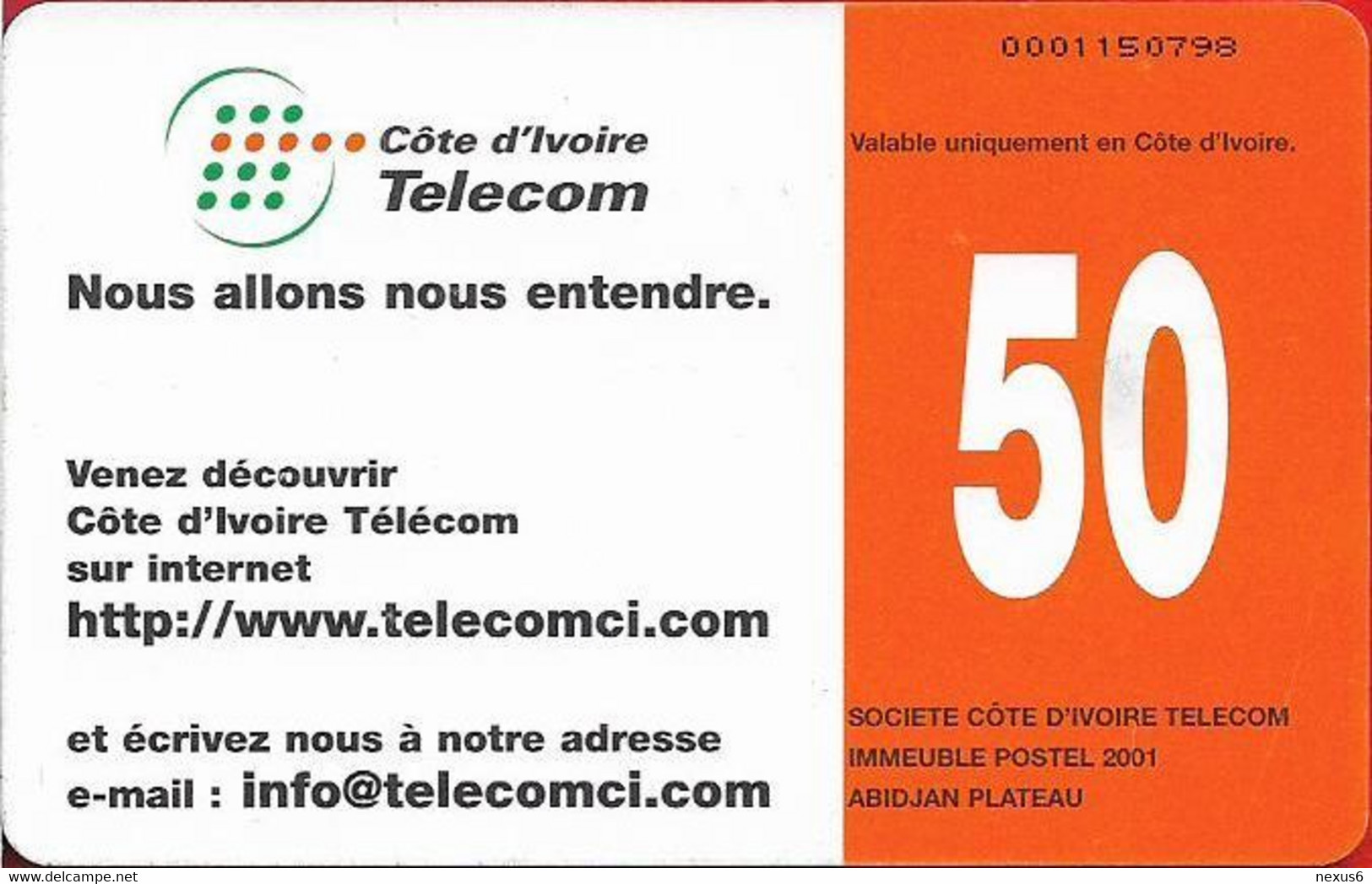 Ivory Coast - CI-Telcom - Telecom Sur Internet, Gem1A Symmetric Black, 50Units, Used - Ivory Coast