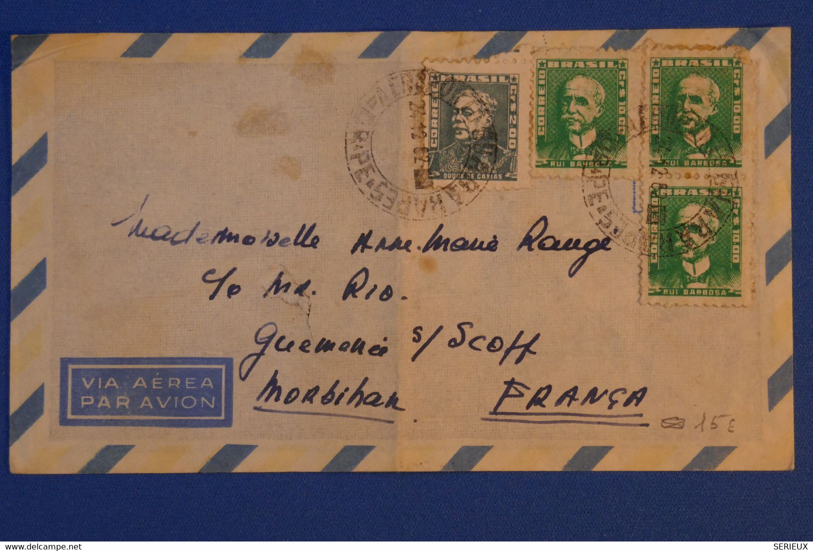 I 4 BRESIL  BELLE LETTRE 1962  PAR AVION POUR  GUEMENEE FRANCE +AFFRANCHISSEMENT INTERESSANT - Storia Postale