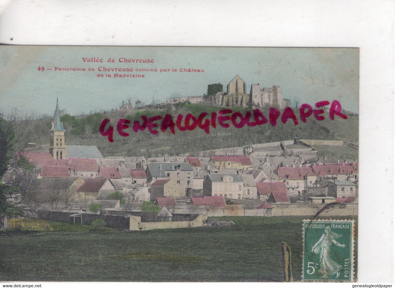 78-  CHEVREUSE - PANORAMA DOMINE PAR LE CHATEAU DE LA MADELEINE - BELLE CARTE COLORISEE - Chevreuse