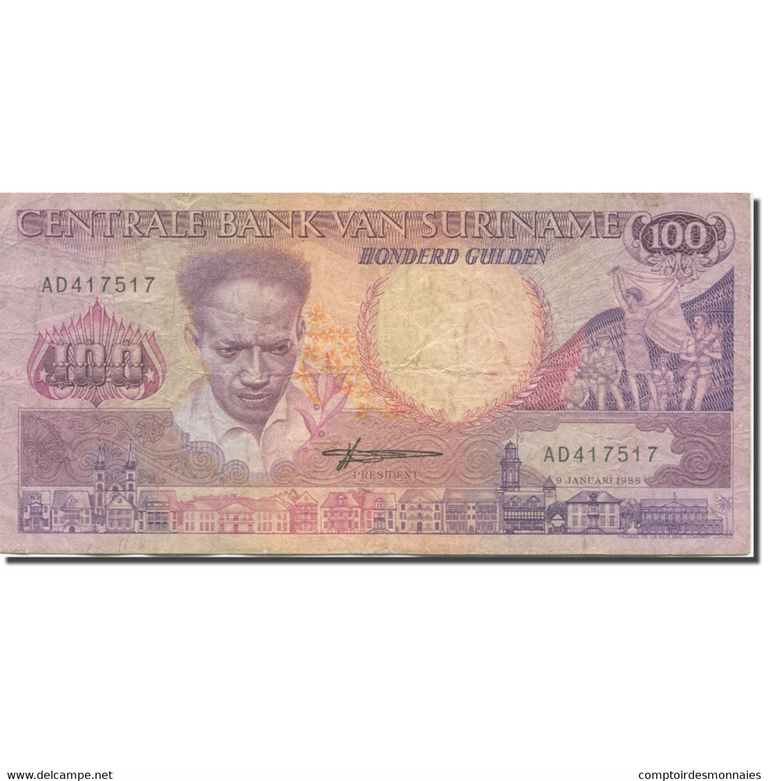 Billet, Surinam, 100 Gulden, 1988, 1988-01-09, KM:133b, TB - Surinam