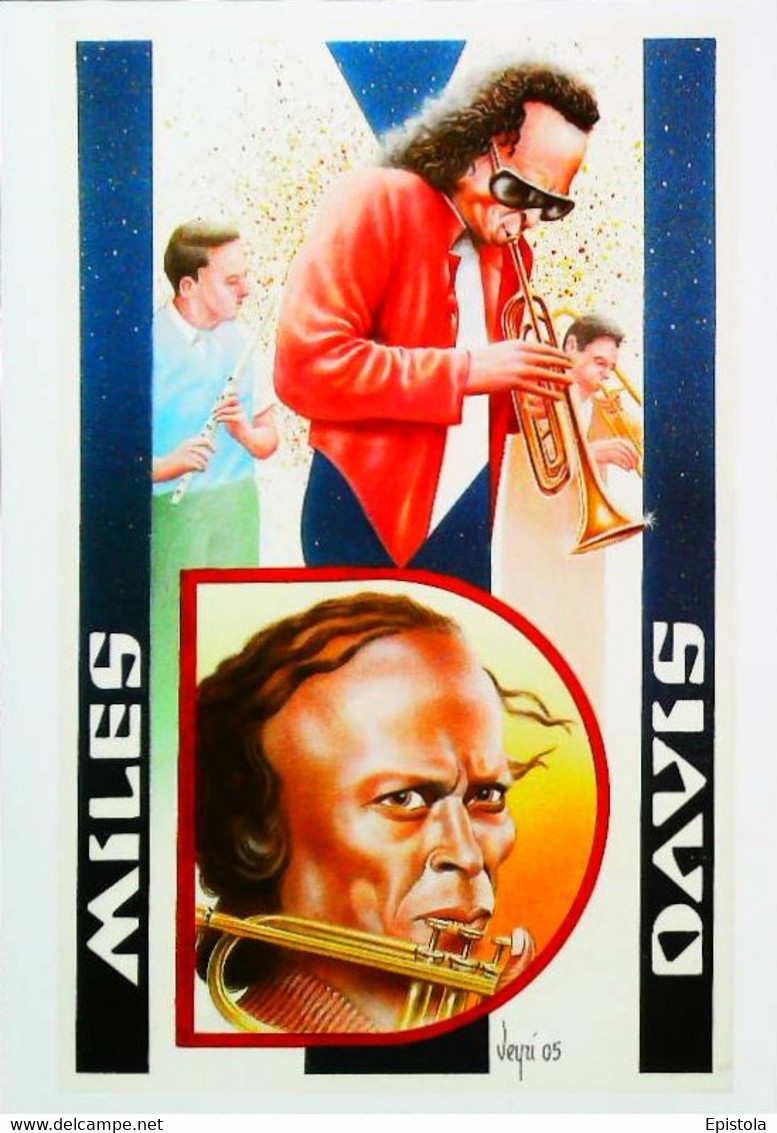 ► Carte Postale  - Instrument à Vent - MILES DAVIS  Avec TROMPETTE Dessin Bernard Veyri -  Tirage Limité 500 Ex. 2005 - Veyri, Bernard