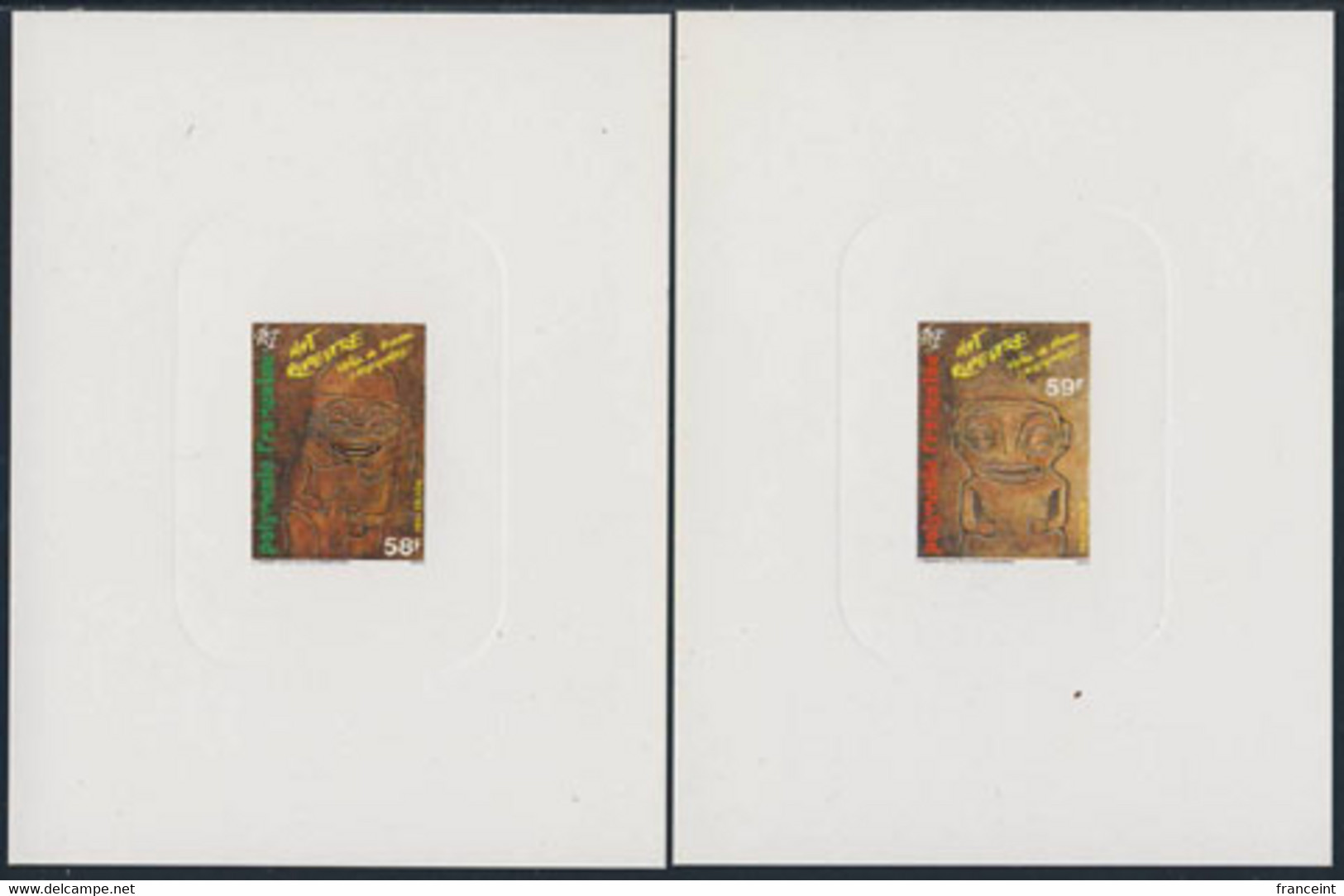 FRENCH POLYNESIA (1986) Tiki Rock Carvings. Set Of 2 Deluxe Sheets. Scott Nos 436-7, Yvert Nos 259-60. - Imperforates, Proofs & Errors