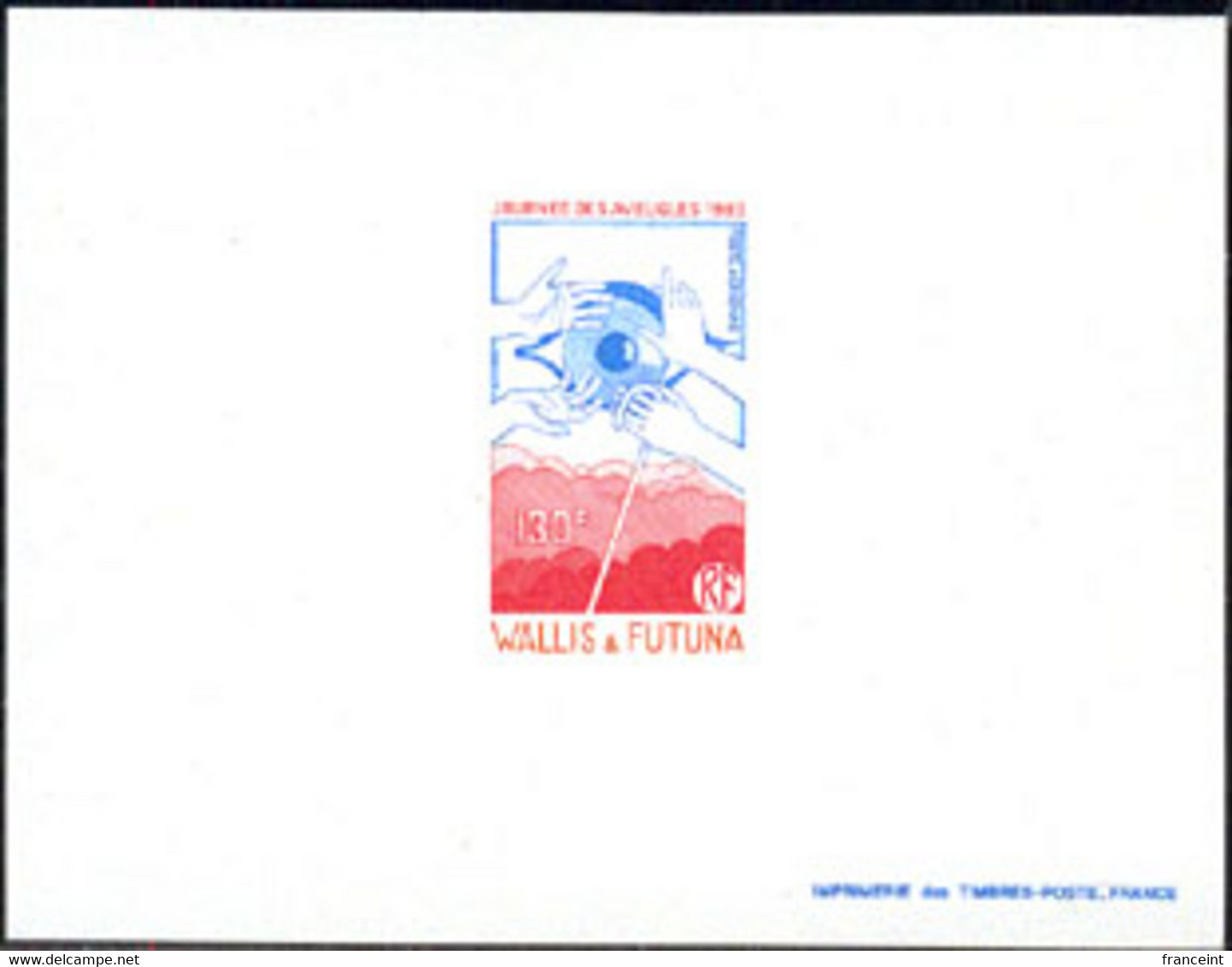 WALLIS & FUTUNA (1982) Eye. Hands With Cane. Deluxe Sheet. Journée Des Aveugles. Scott No C117, Yvert No PA120. - Imperforates, Proofs & Errors