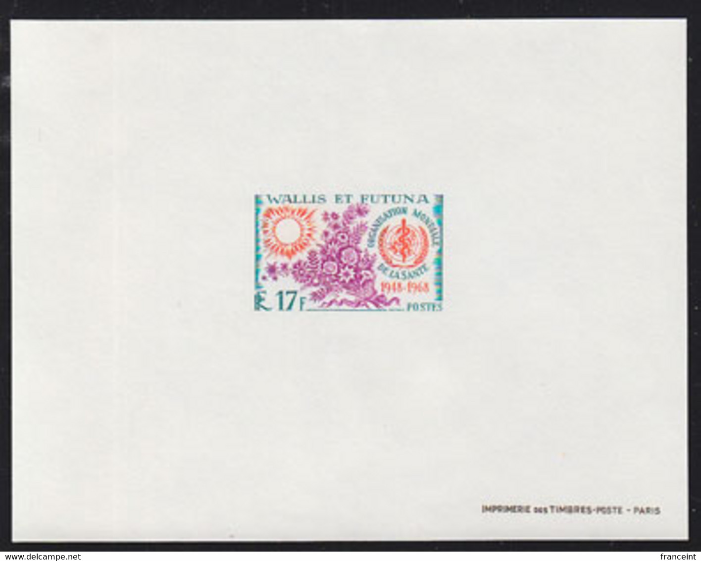 WALLIS & FUTUNA (1968) Sun. Flowers. WHO Emblem. Deluxe Sheet. Scott No 169, Yvert No 172. - Imperforates, Proofs & Errors