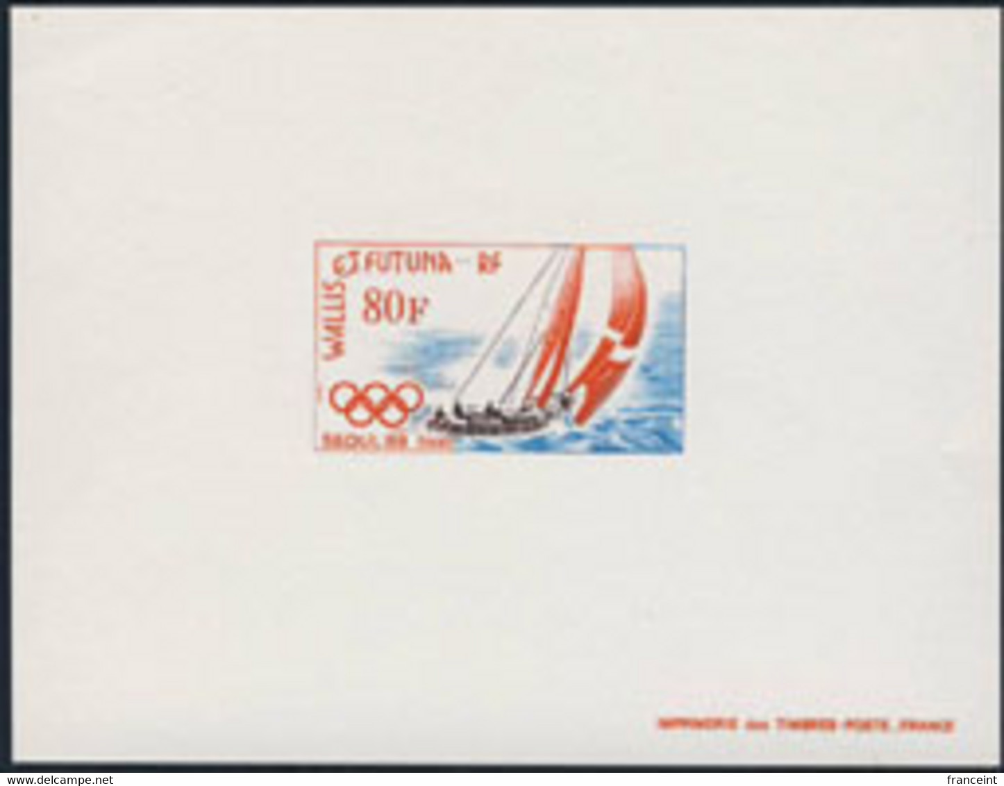 WALLIS & FUTUNA (1988) Yachting. Deluxe Sheet. Seoul Olympics. Scott No 375, Yvert No 381. - Imperforates, Proofs & Errors