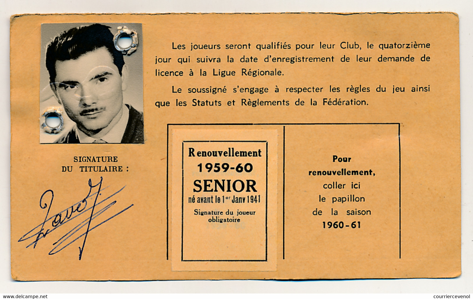 Fédération Française De Football - Licence A Senior - 1958/59 - Ligue Régionale D'Alger - Autres & Non Classés