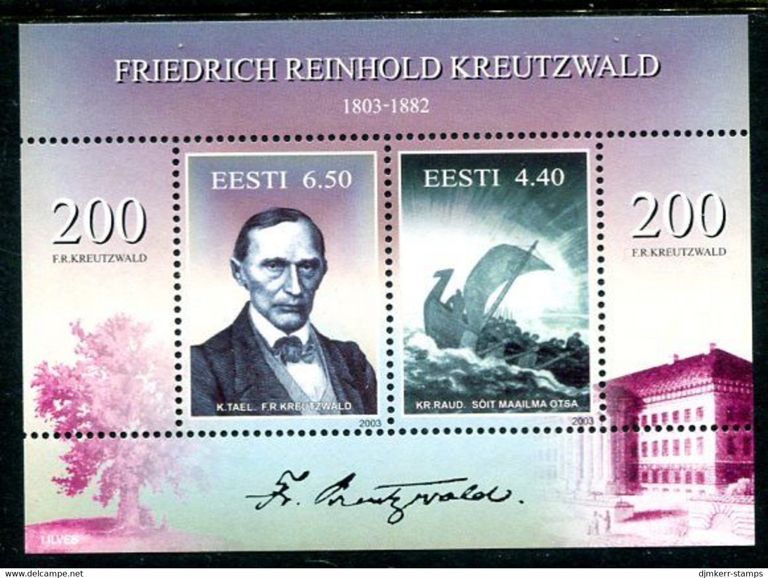 ESTONIA 2003 Kreutzwald Bicentenary Block MNH / **.  Michel Block 20 - Estland