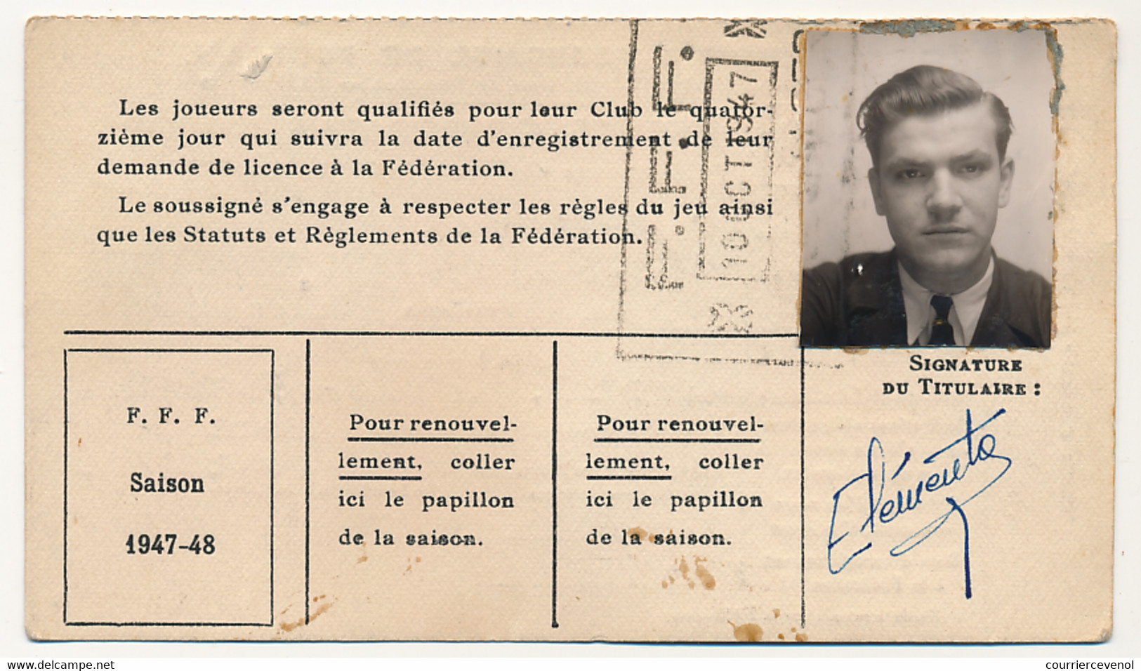 Fédération Française De Football - Licence Corporative Senior - 1947/48 - Ligue Régionale D'Alger - Documents Historiques