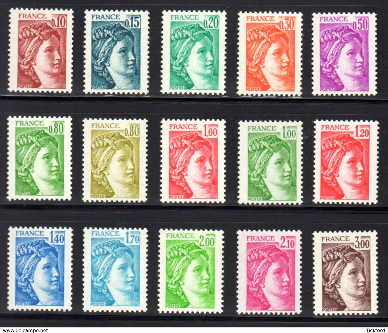 FRANCE 1977/78 - Yvert N° 1965/1979 NEUFS **/MNH, Série 15 Valeurs Variété Sans Phosphore Gomme Brillante, Signés Calves - 1977-1981 Sabine De Gandon