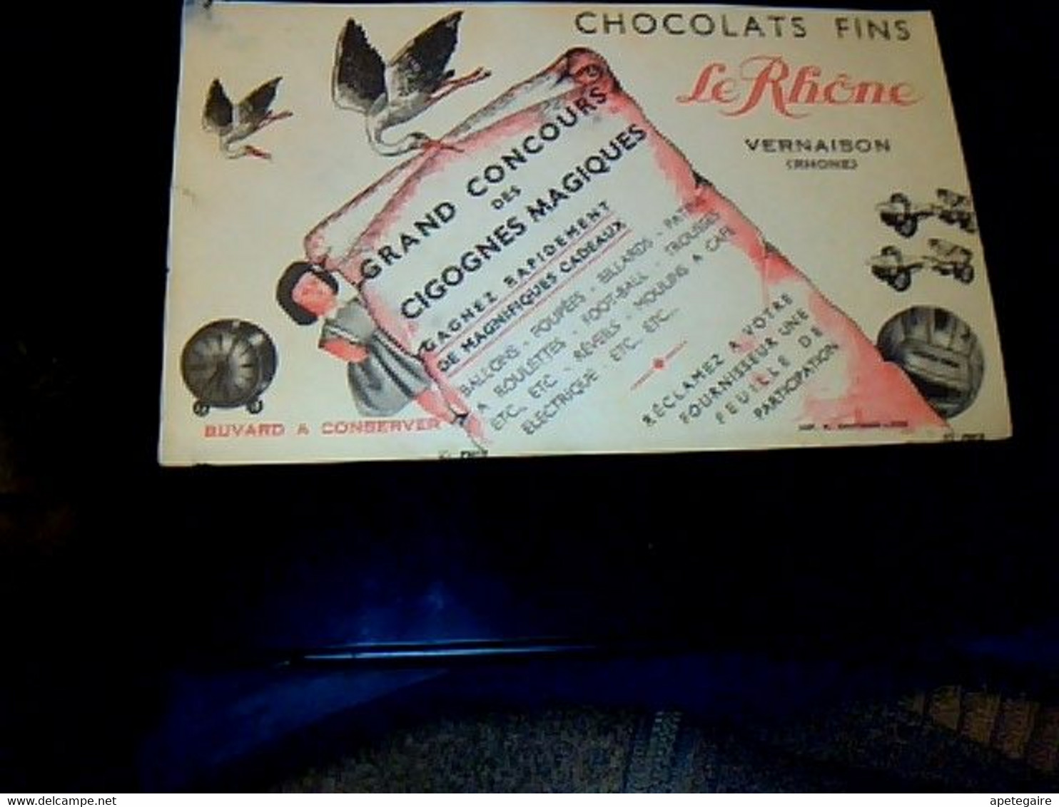 Vernaison  Vieux Papier Buvard D'occasion Chocolat Fins  Le Rhône  Jeux Concours Des Cigognes -magiques" - M