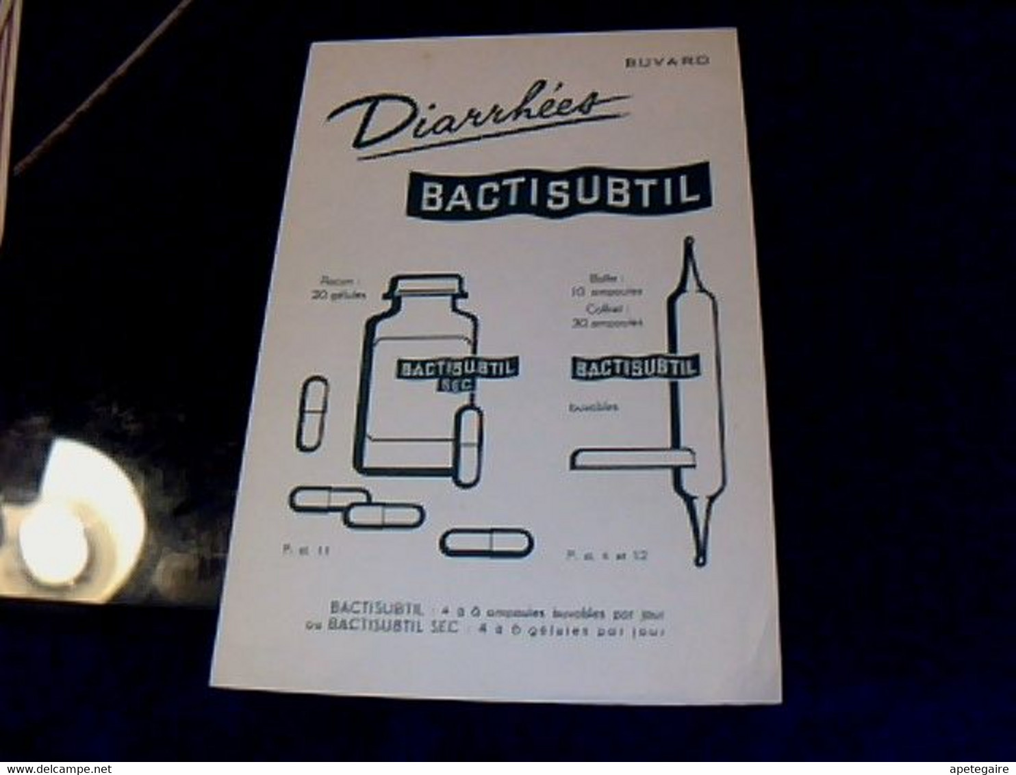 Vieux Papier Buvard Médicament  Diarrhées Bactisubtil - M