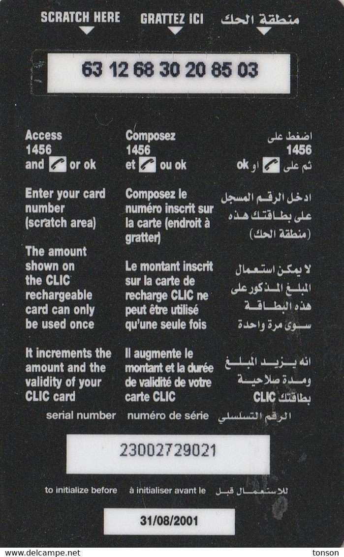 Lebanon, LB-CLC-REF-0010D, 33$, Clic Recharge Card, Family, 2 Scans.    Exp. : 31/08/2001 - Lebanon