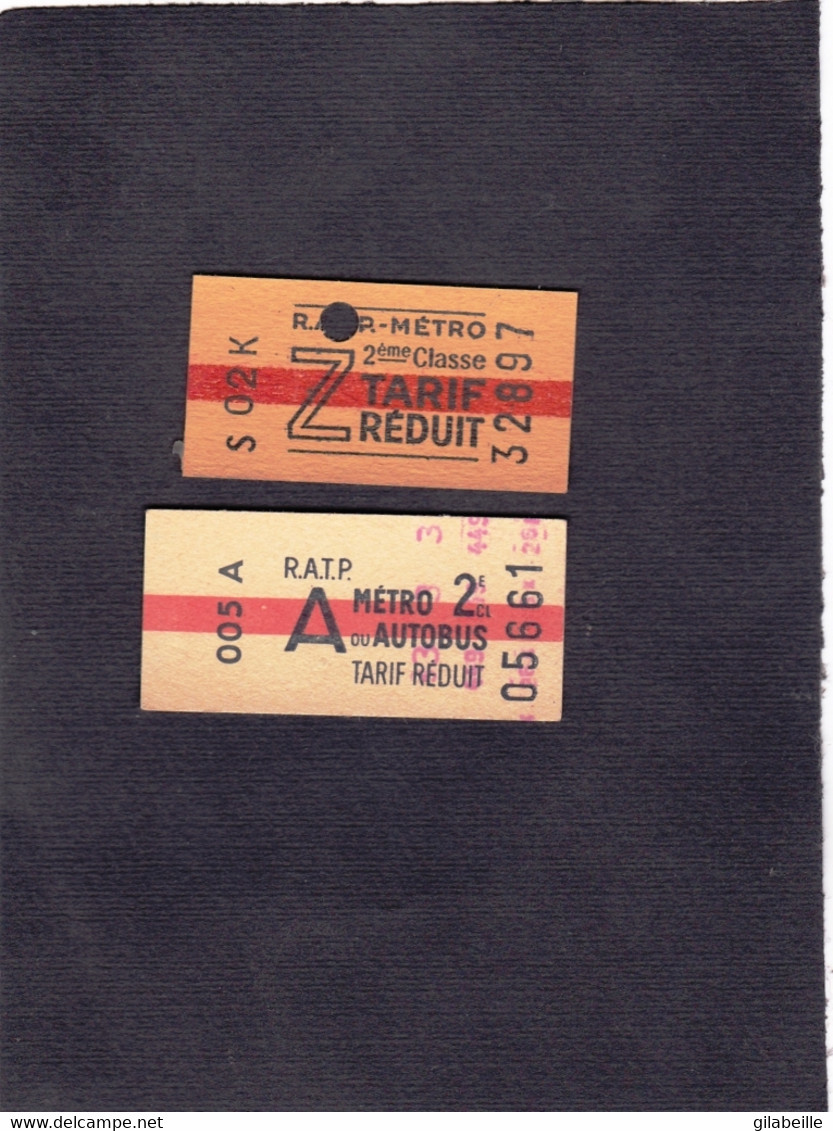 R A T P - METRO - Lot 2 Tickets -  Tarif Reduit - Divers Obliterations - Parfait Etat - Europa
