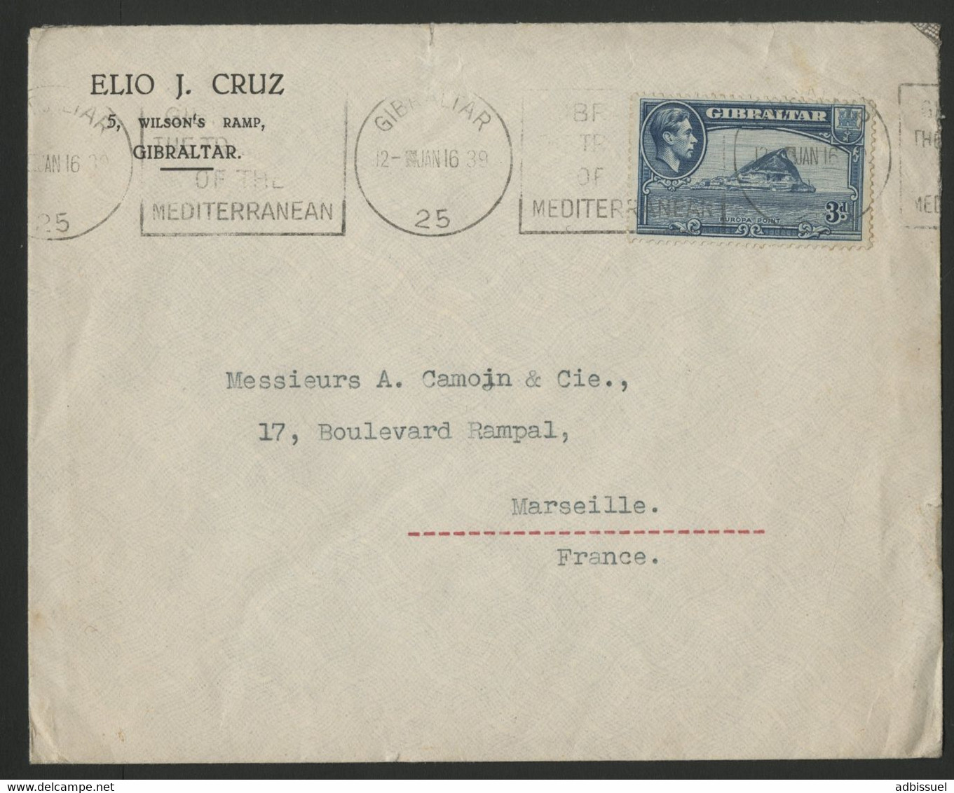 N° 107 De Gibraltar, Sur Enveloppe Pour La France En 1939. Voir Description - Gibraltar