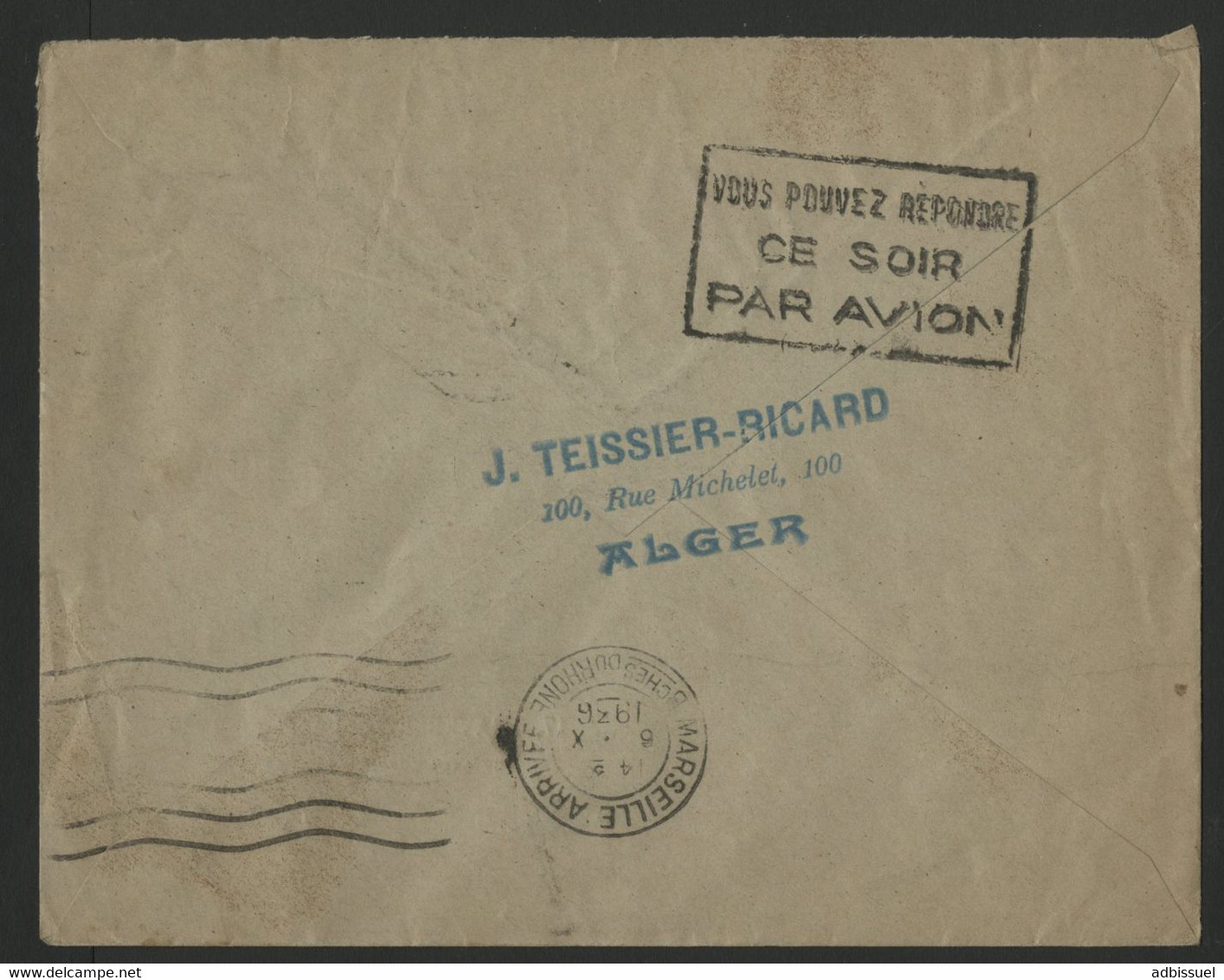 ALGERIE / TRANSPORTÉ EXCEPTIONNELLEMENT PAR AVION A TITRE DE PROPAGANDE En 1936. Voir Description - Airmail