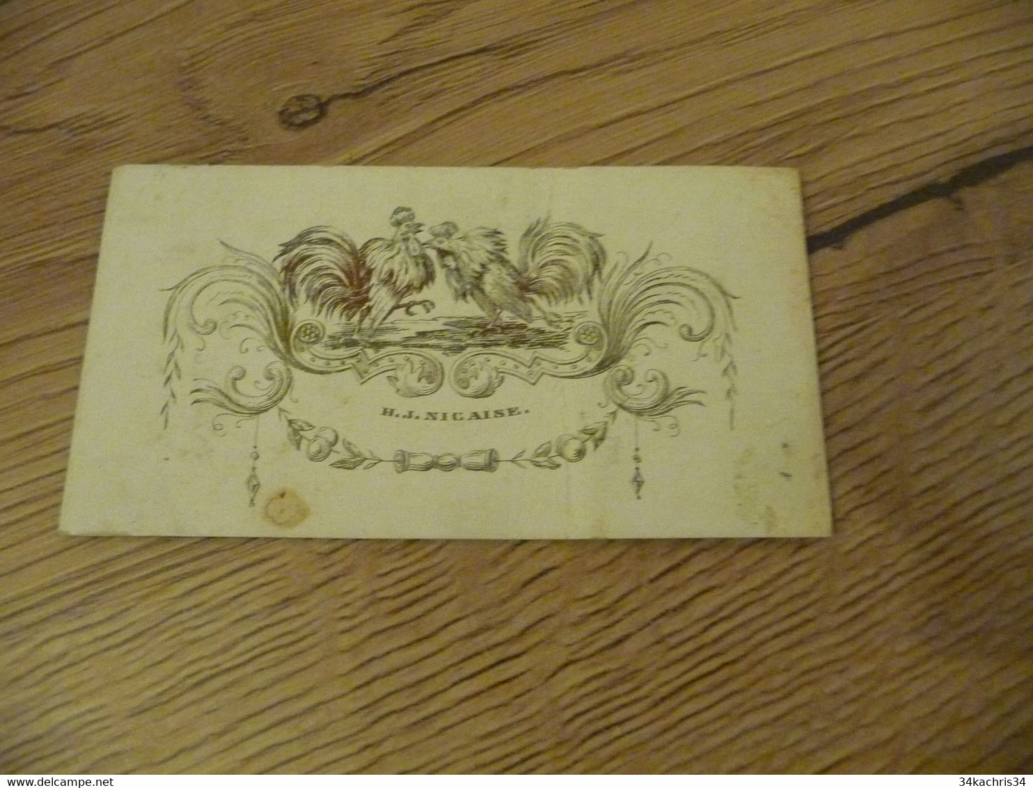 Carte De Visite XIXème Noblesse Royauté H.J.Nicaire Illustré Combat De Coqs 8.4 X 4.5 - Visiting Cards