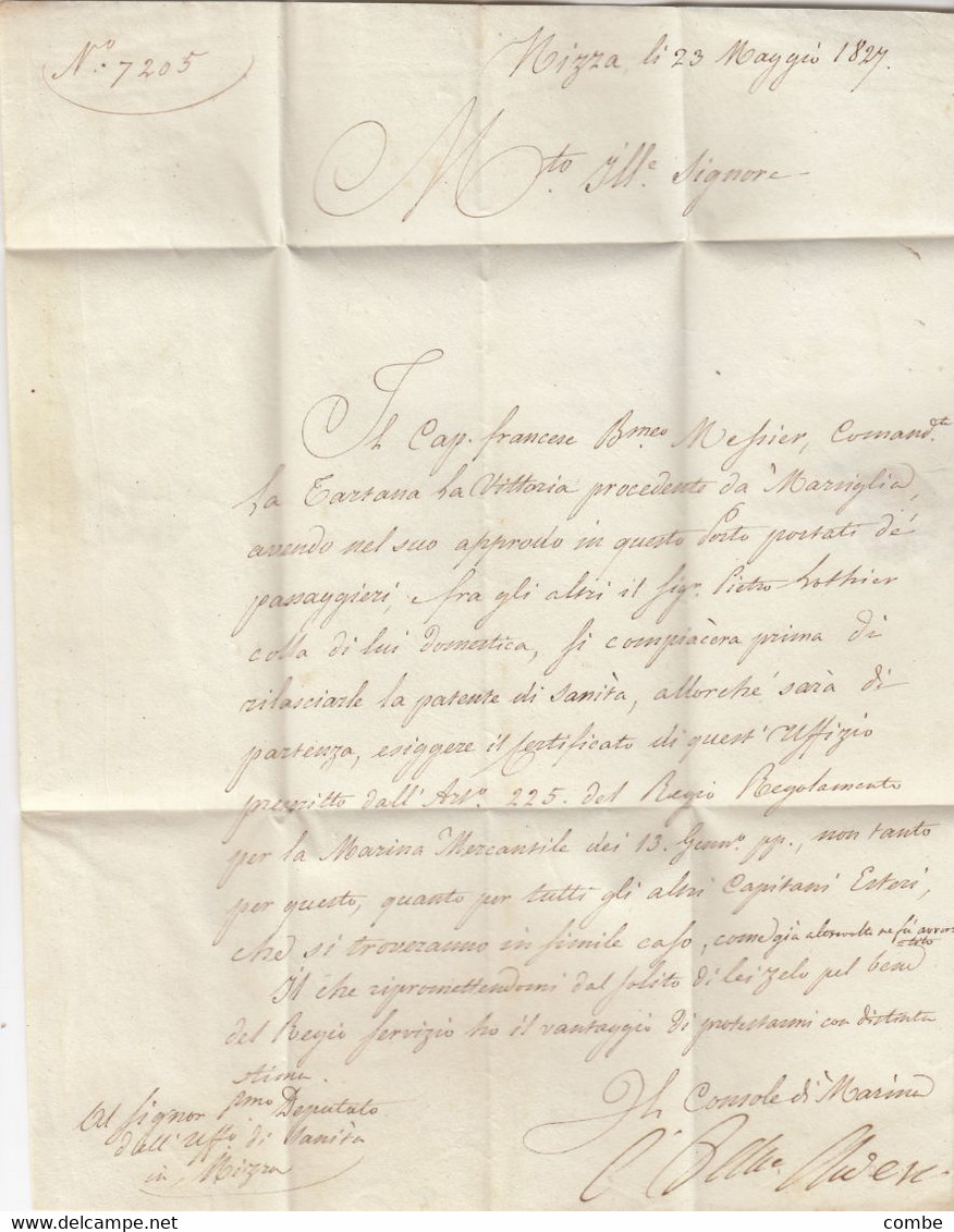 LETTRE. 29 MAI 1827. NICE. CONSOLE DI MARINA NIZZA POUR LE DEPUTE. TEXTE EN ITALIEN - 1801-1848: Voorlopers XIX