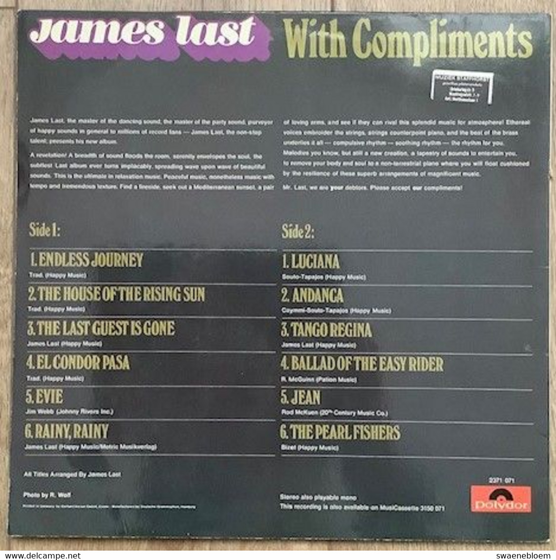 LP.- JAMES LAST. WITH COMPLIMENTS. - Dance, Techno En House