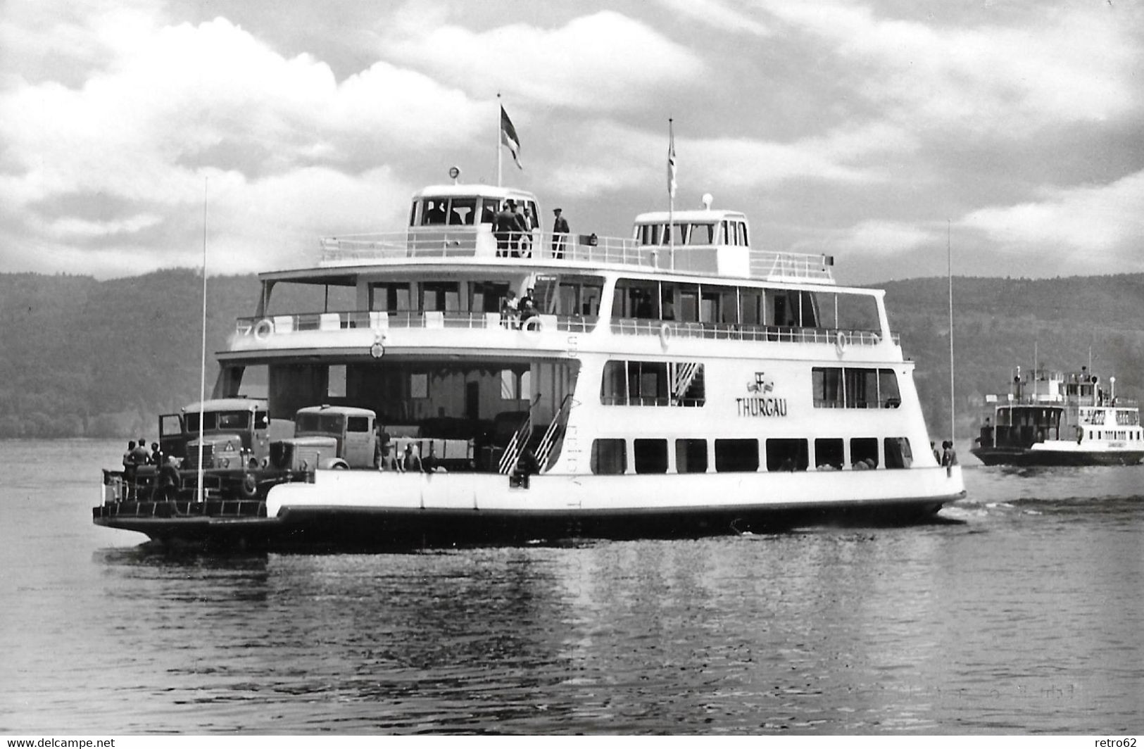 BODENSEE → Fährschiff "Thurgau" Mit Lastwagen/LKW Beladen, Fotokarte Ca.1955 - Sonstige & Ohne Zuordnung