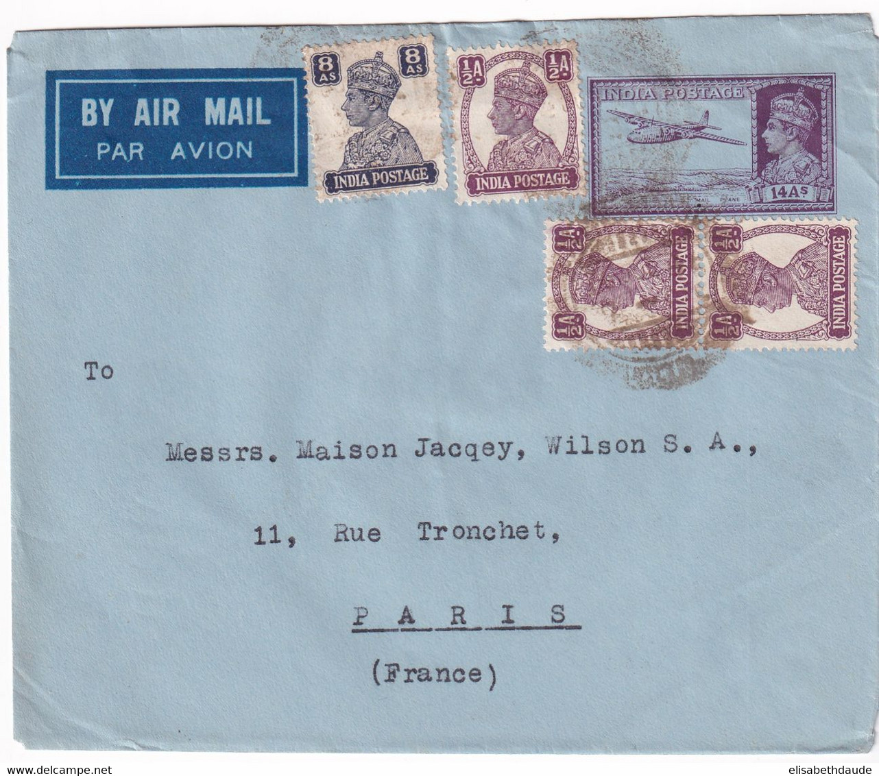 INDIA - 1946 - ENVELOPPE ENTIER AEROGRAMME => PARIS - 1936-47 King George VI