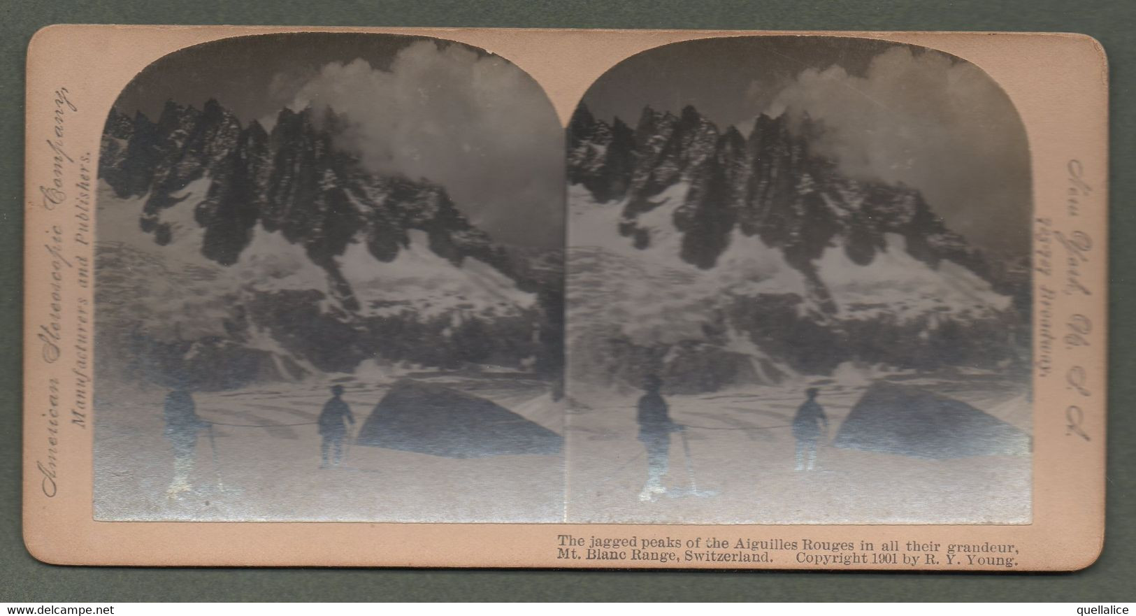 02156 "THE JAGGED PEAKS OF THE AIGUILLES ROUGES IN ALL THEIR GRANDEUR-MT. BLANC RANGE-SWITZERLAND" STEREOSCOPICA ORIG. - Stereoscope Cards