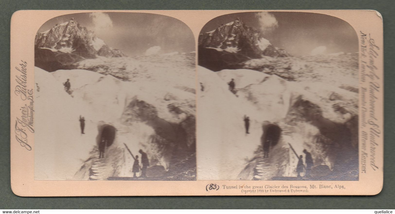 02157 "83-TUNNEL IN THE GREAT GLACER DES BOSSONS-MT. BLANC-ALPE-1899" STEREOSCOPICA ORIG. - Cartes Stéréoscopiques