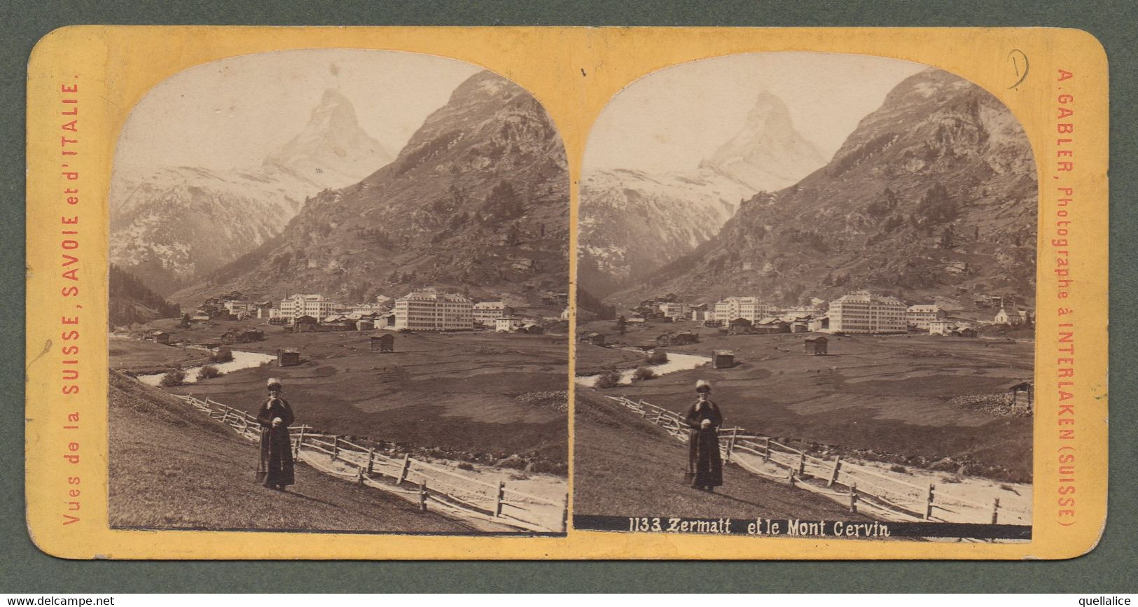 02160 "1133 - ZERMATT ET LE MONT CERVIN - VUES DE LA SUISSE, SAVOIE ET D'ITALIE" ANIMATA, ANIMALI. STEREOSCOPICA ORIG. - Stereoscopische Kaarten