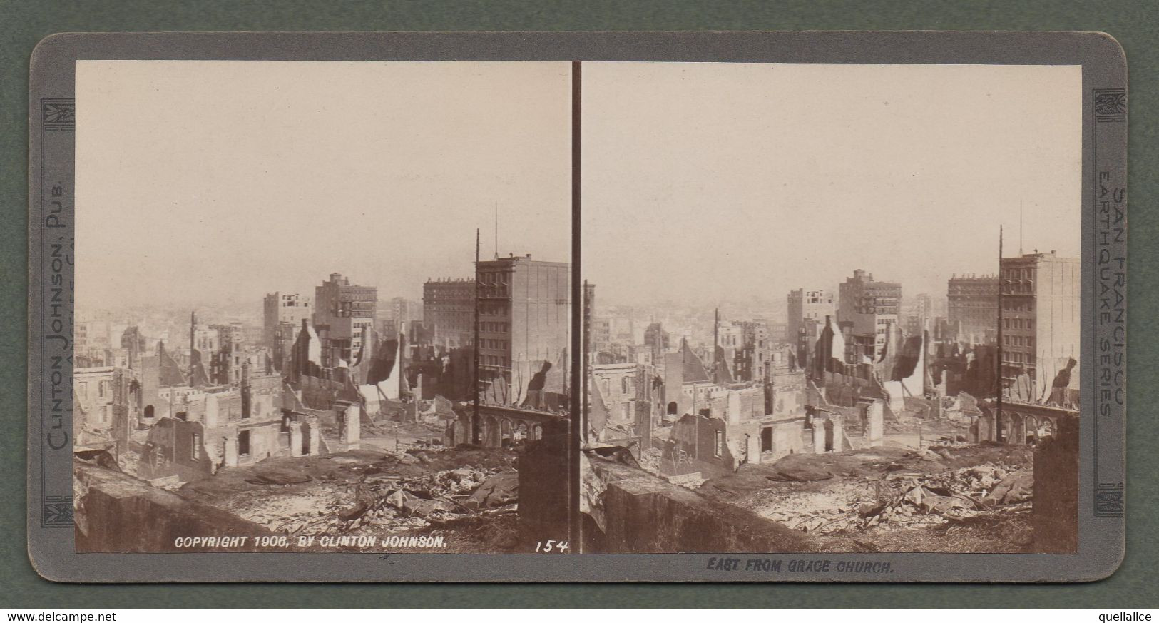 02162 "CALIFORNIA-SAN FRANCISCO - EAST FROM GRACE CHURCH- TERREMOTO 18 APRILE 1906" STEREOSCOPICA ORIG. - Stereoskopie