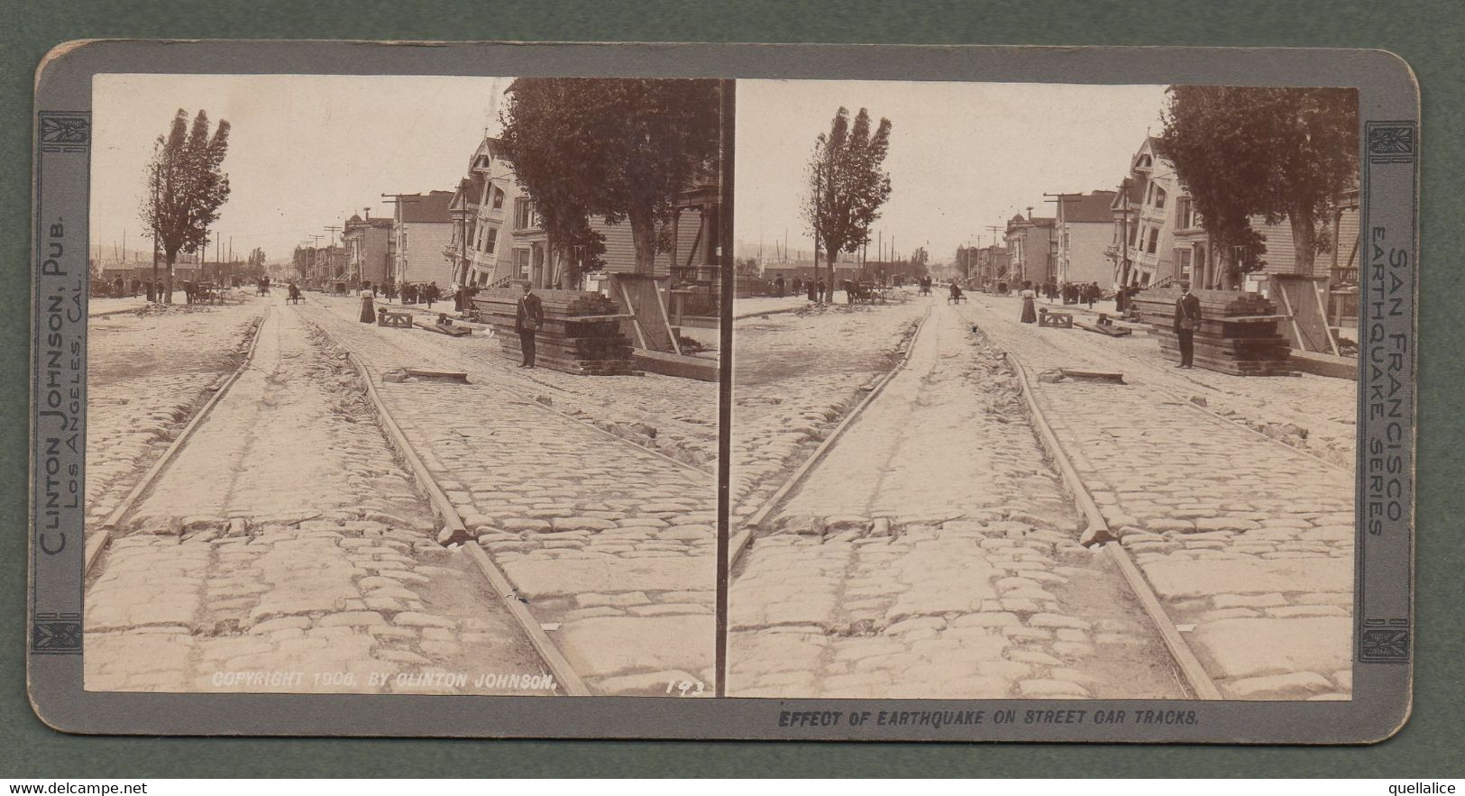 02165 "CALIFORNIA-SAN FRANCISCO-AFFECT OF EARTHQUAKE ON STREET CAR TRACKS-TERREMOTO 18 APRILE 1906" STEREOSCOPICA ORIG. - Stereoscopische Kaarten