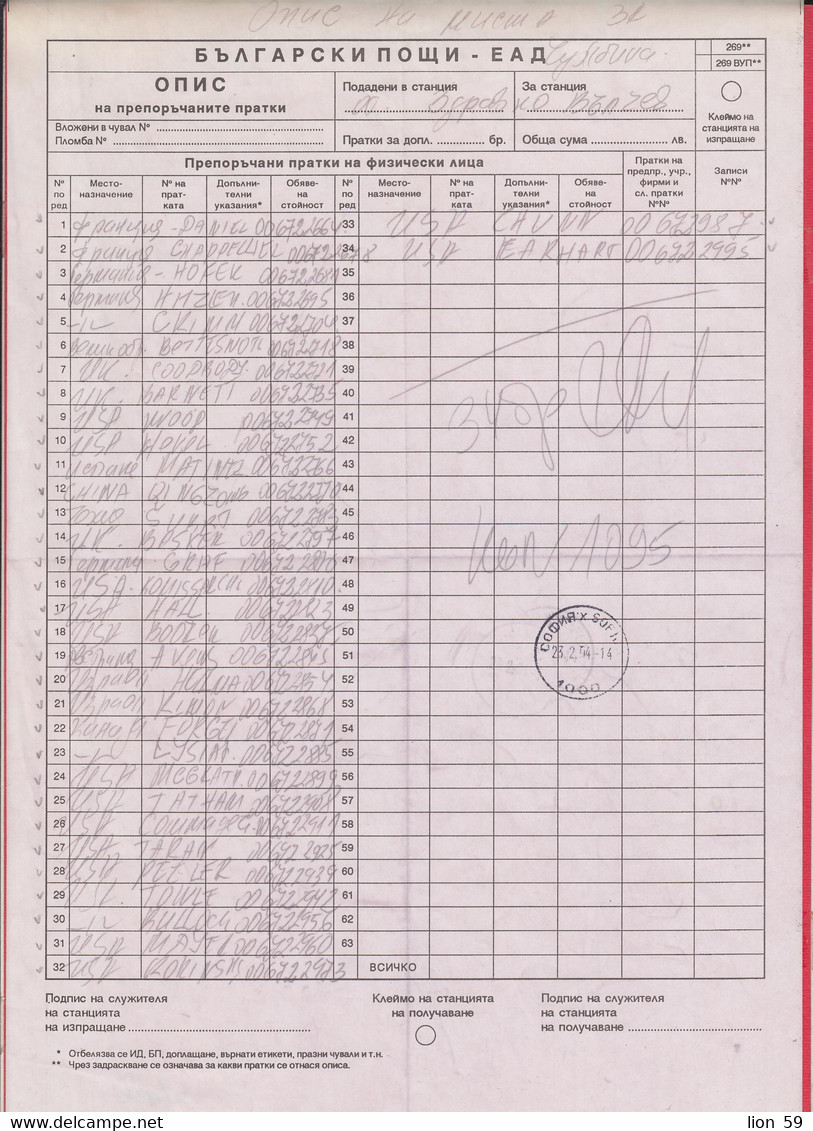 113K2 / Bulgaria 2004 Form 269** - Bulgarian Post - List Of Registered Items , Bulgarie Bulgarien - Storia Postale