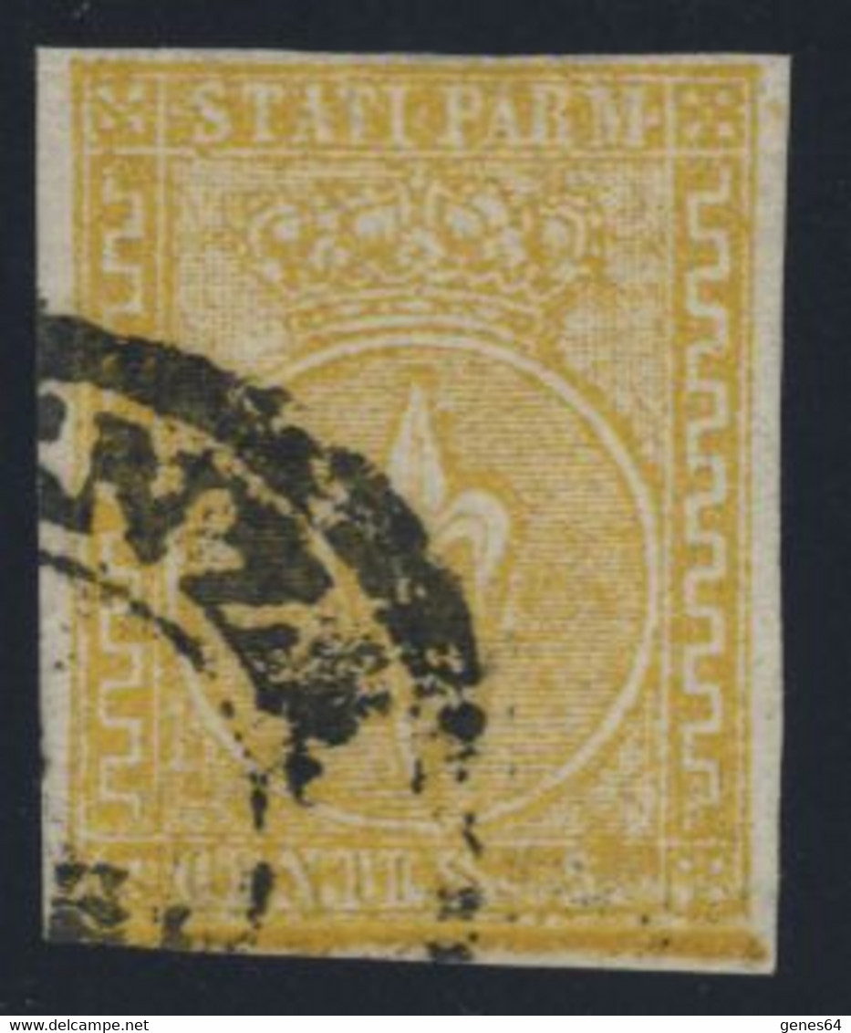 1853 - Parma 5 Cent. Giallo Arancio Annullato (n.6a) - Cert. Diena (2 Immagini) - Parma