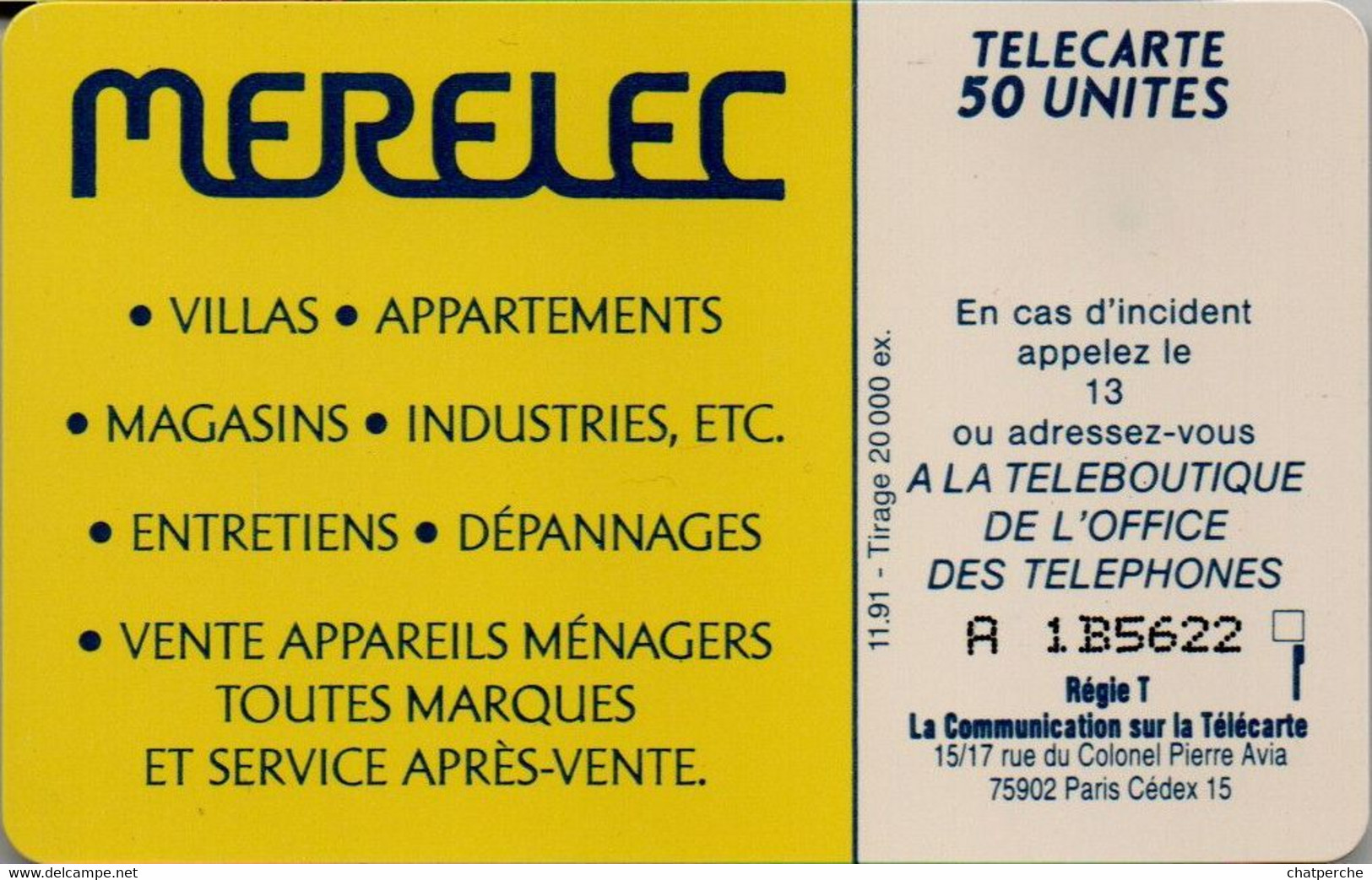 TÉLÉCARTE PHONECARD MONACO OFFICE DES TÉLÉPHONES MERELEC ENTREPRISE ELECTRICITÉ  50 UNITÉS UTILISÉE - Monaco
