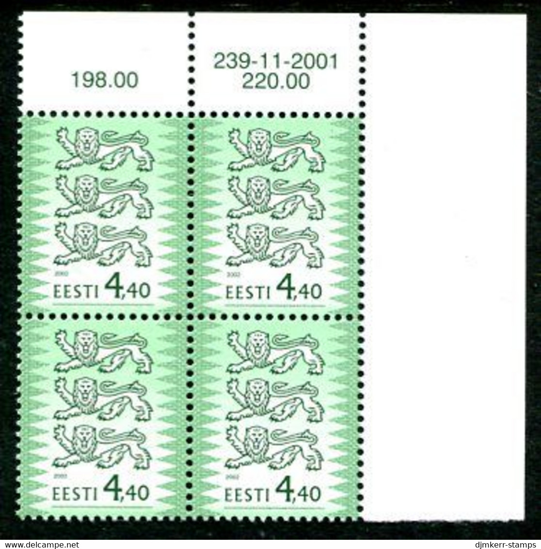 ESTONIA 2002 Arms Definitive 4.40 Kr. Block Of 4   MNH / **.  Michel 376 III - Estland