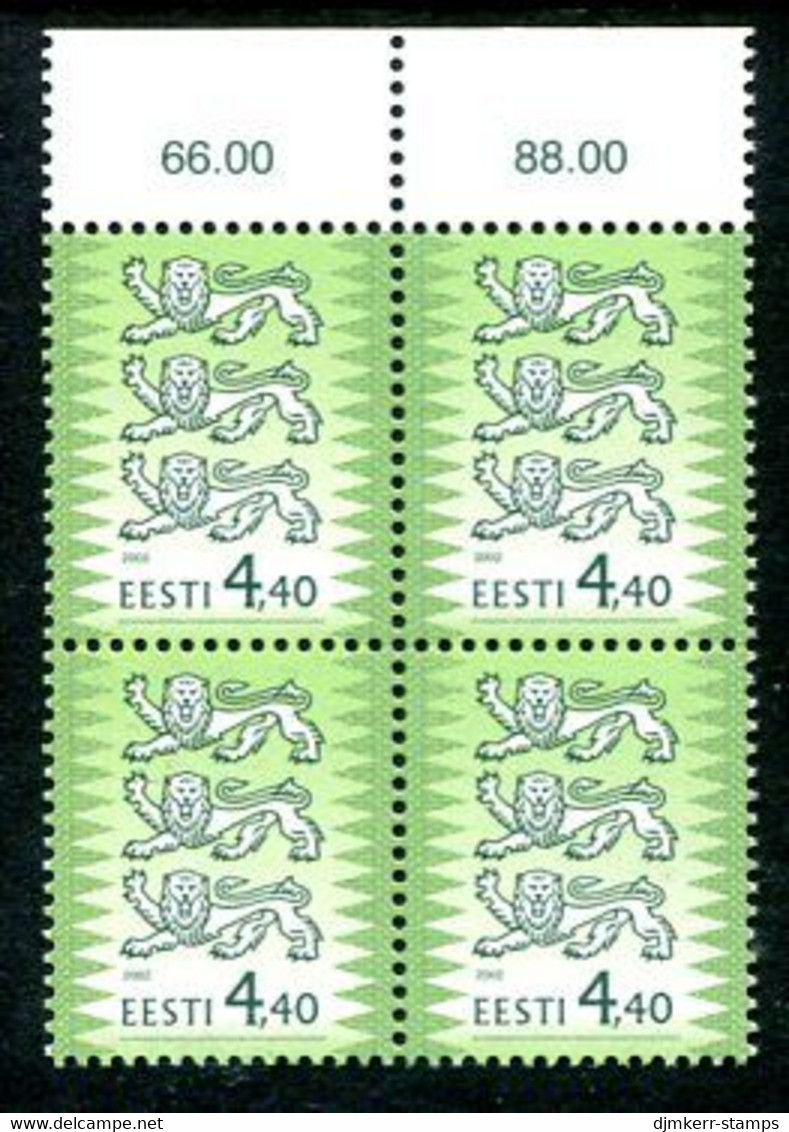 ESTONIA 2002 Arms Definitive 4.40 Kr. Change Of Colour Block Of 4   MNH / **.  Michel 450 I - Estland