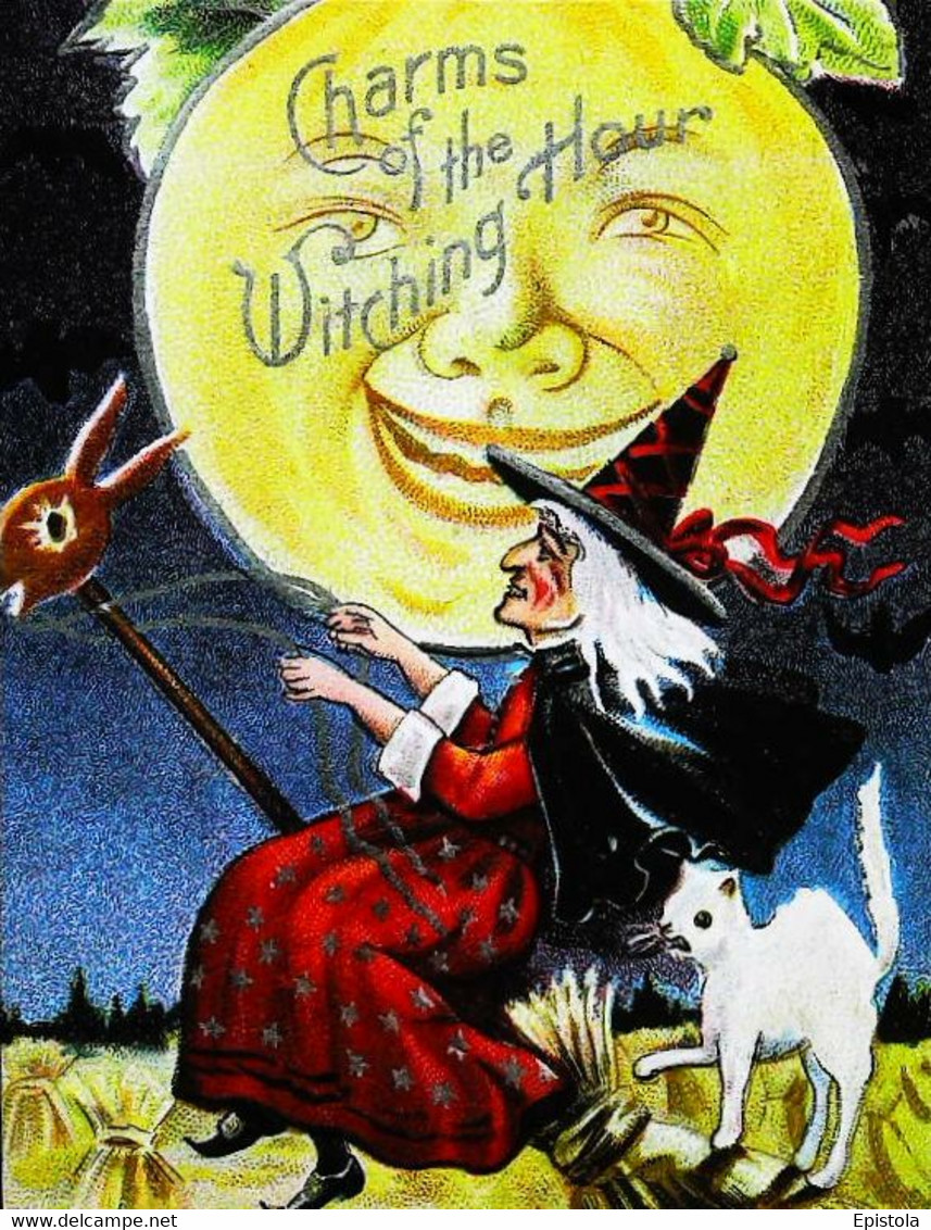 ► HALLOWEEN - Reproduction Poster Vintage (Sorcière Citrouille Lune Hibou Chat Witch Pumpkin Moon Owl Cat) - Halloween