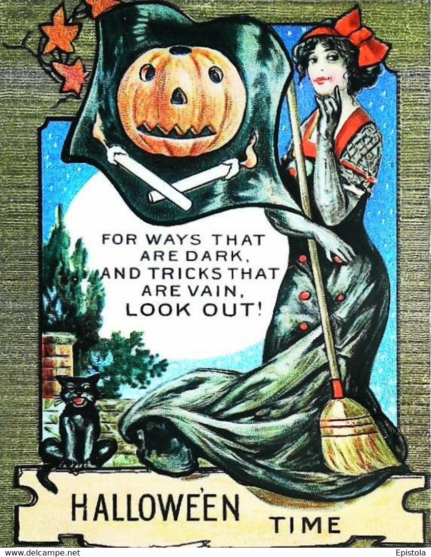 ► HALLOWEEN - Reproduction Poster Vintage (Sorcière Citrouille Lune Hibou Chat Witch Pumpkin Moon Owl Cat) - Halloween